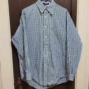 TOMMY HILFIGER Men's Blue and Green Checkered Shirt